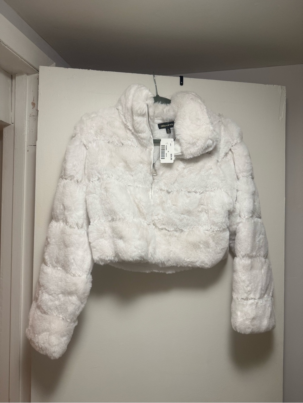 Faux Fur Cropped Puffer Jacket - White
